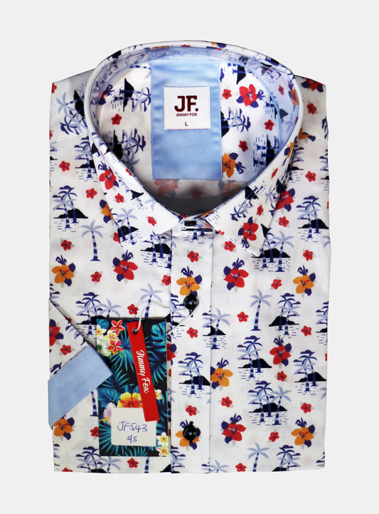 Summer Floral Print Tailored Fit Short Sleeve Shirt