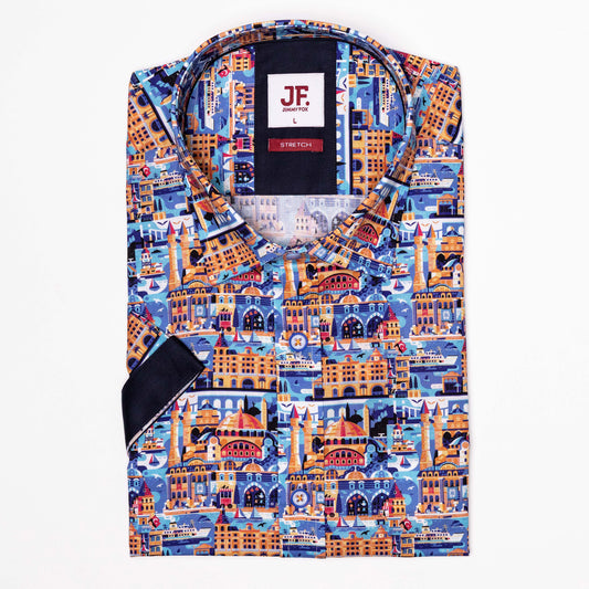 Istanbul City Print Tailored Fit Short Sleeve Shirt