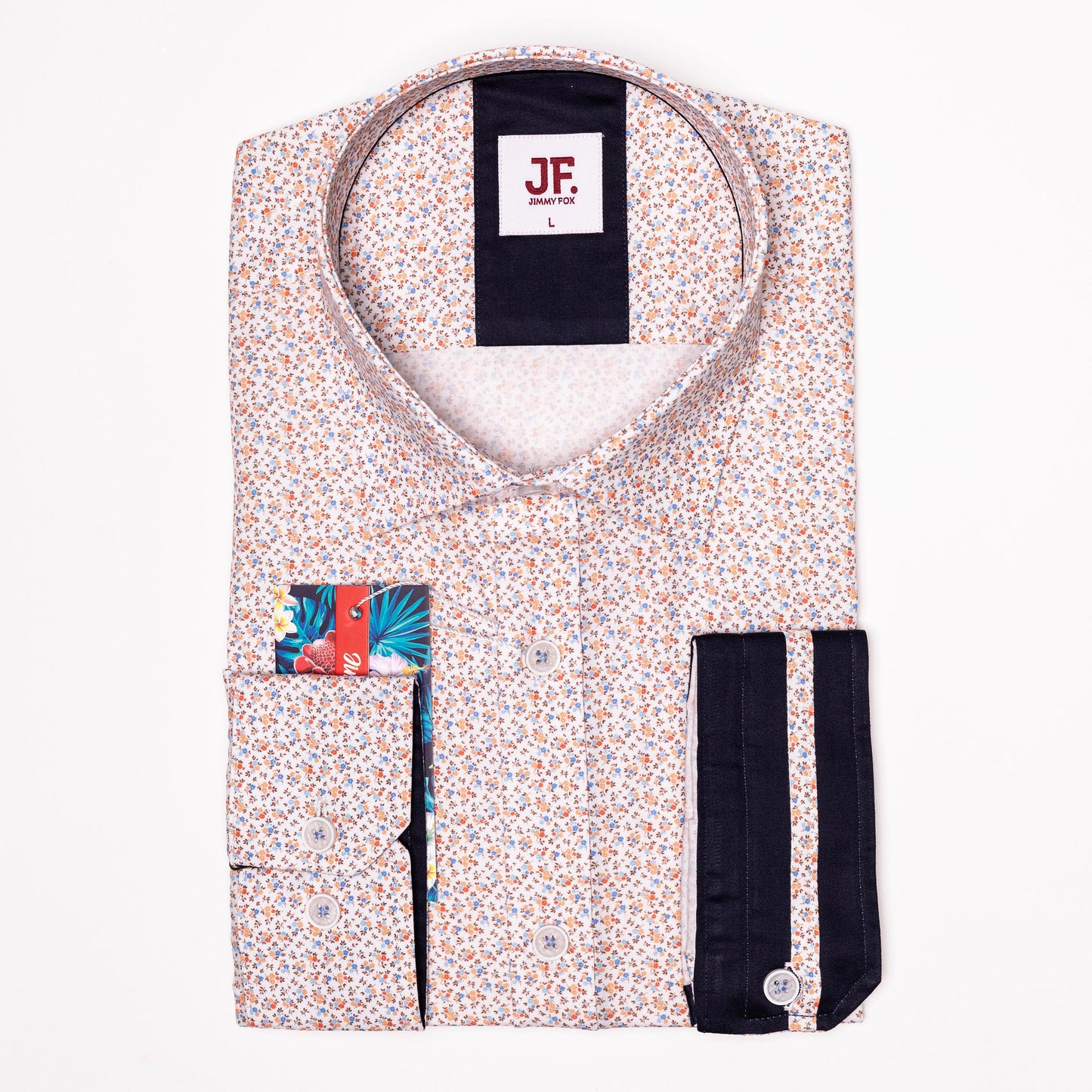 Pin Floral Outline White Print Tailored Fit Long Sleeve Shirt