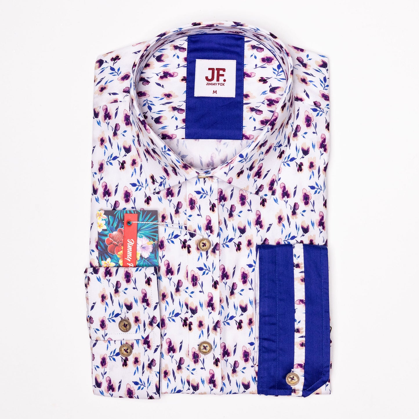 Plumeria Pattern Print Tailored Fit Long Sleeve Shirt