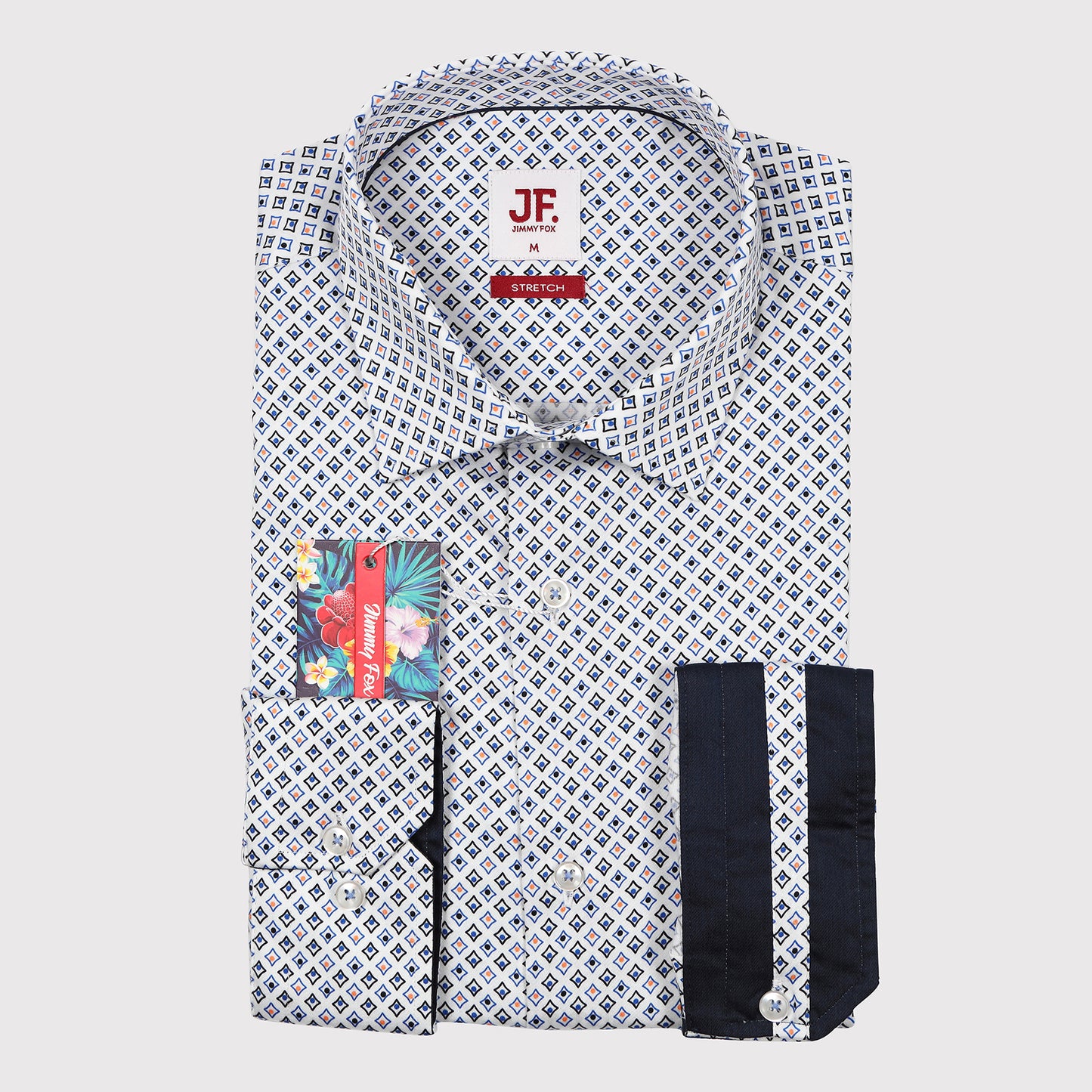 Subtle Geometric Print Sateen Stretch Slim Fit L/S Shirt