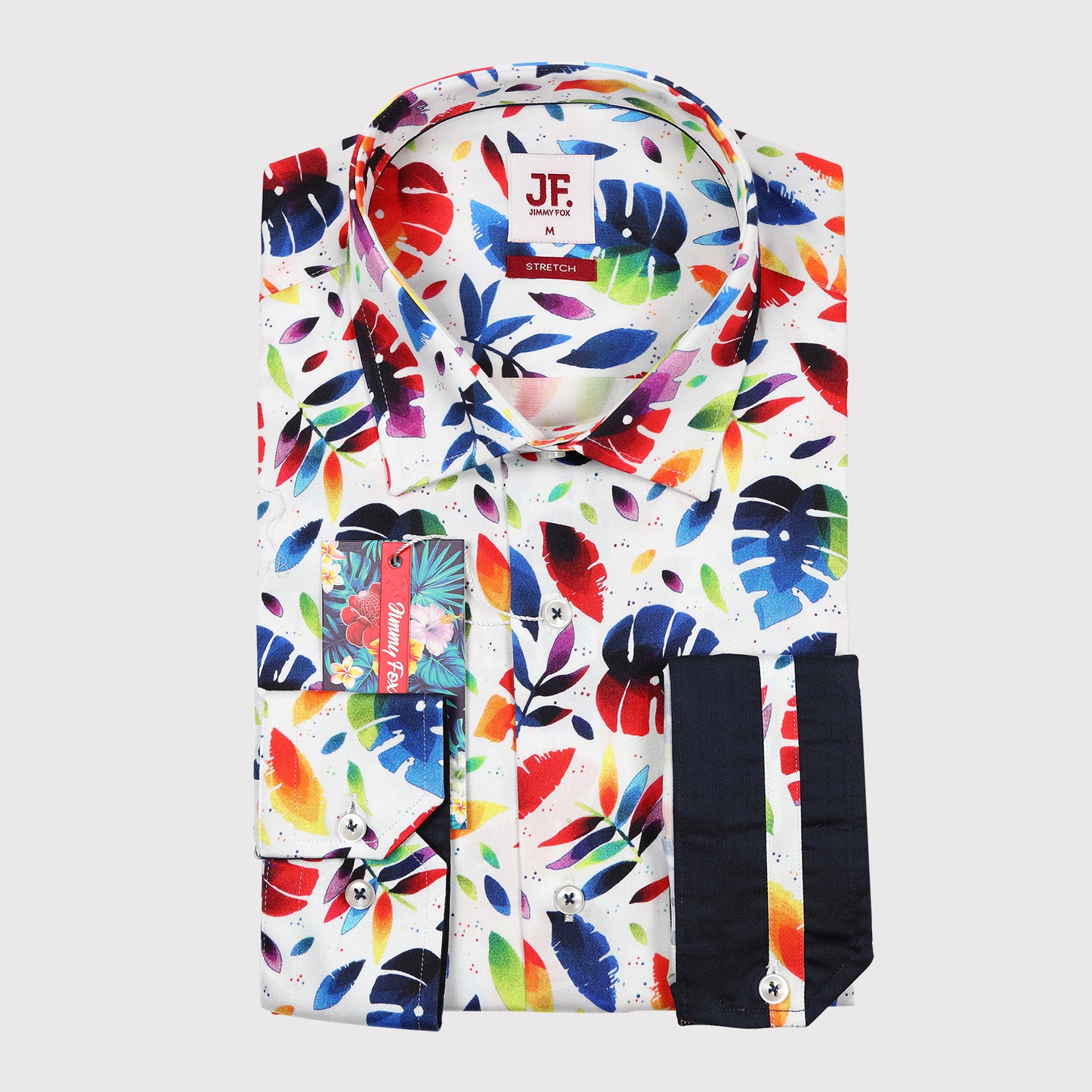 Colourful Summer Floral Print Sateen Stretch Slim Fit L/S Shirt