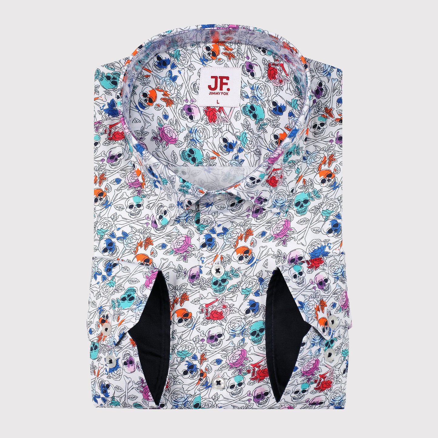 JF335 JIMMY FOX Skulls and Bones Print Slim Fit L/S Shirt