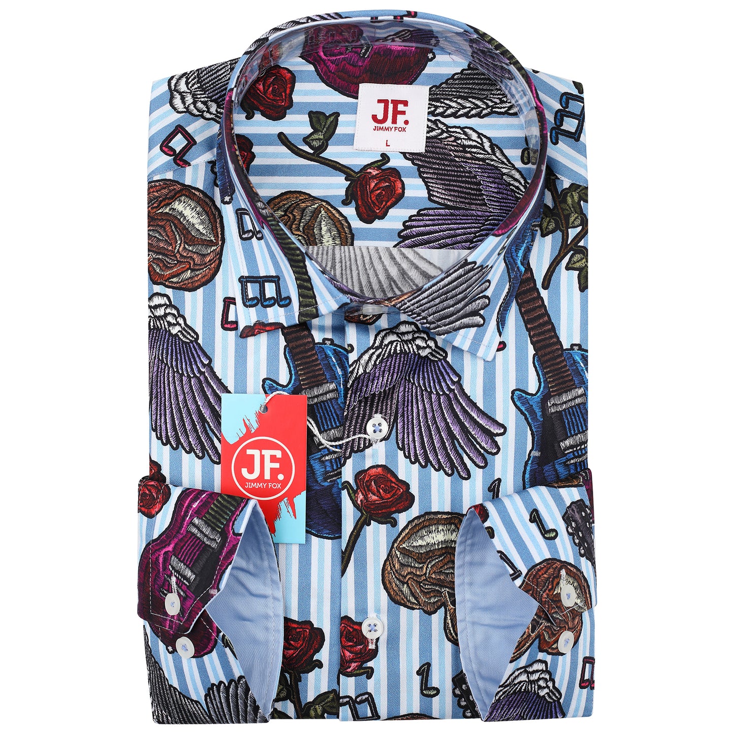 JF919 JIMMY FOX Multi Motif Striped Print Slim Fit L/S Shirt