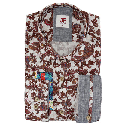 White Paisley Print Tailored Fit Long Sleeve Shirt