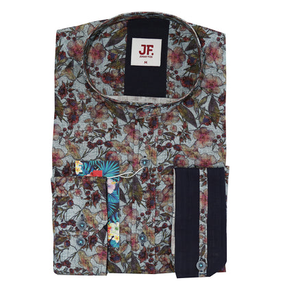 Grey Multi Floral Print Tailored Fit Long Sleeve Shirt