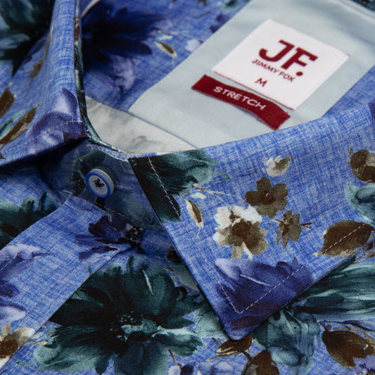 Blue Floral Print Tailored Fit Long Sleeve Shirt