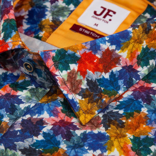 Multicoloured Leaf Print Tailored Fit Long Sleeve Shirt