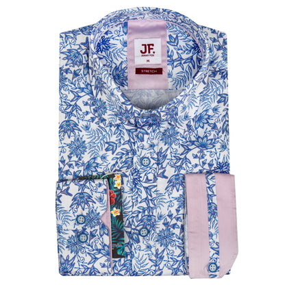 White Floral Print Tailored Fit Long Sleeve Shirt