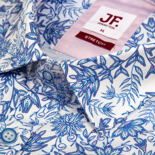 White Floral Print Tailored Fit Long Sleeve Shirt