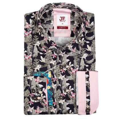 Dark Navy Floral Print Tailored Fit Long Sleeve Shirt