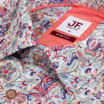 White Floral Print Tailored Fit Long Sleeve Shirt