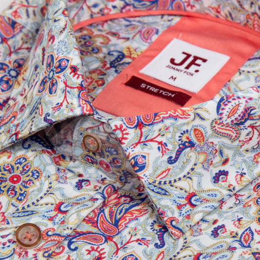 White Floral Print Tailored Fit Long Sleeve Shirt