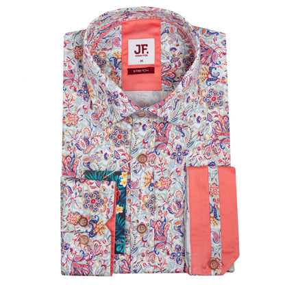 White Floral Print Tailored Fit Long Sleeve Shirt