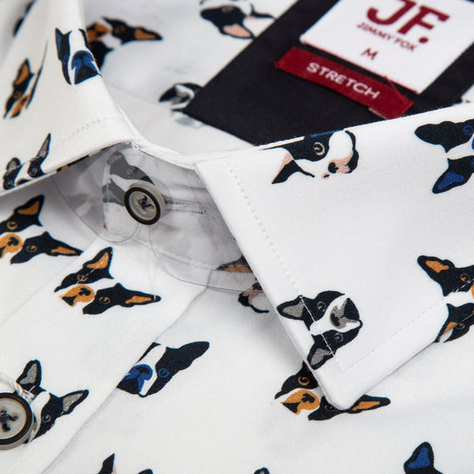 White Pug Dog Print Tailored Fit Long Sleeve Shirt