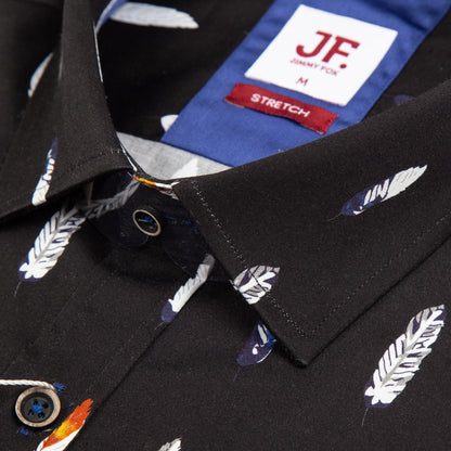 Midnight Blue/Almost Black Feather Print Tailored Fit Long Sleeve Shirt