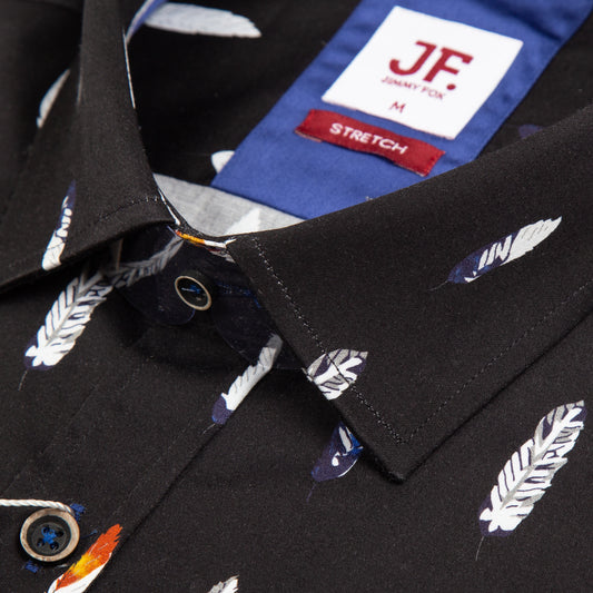 Midnight Blue/Almost Black Feather Print Tailored Fit Long Sleeve Shirt