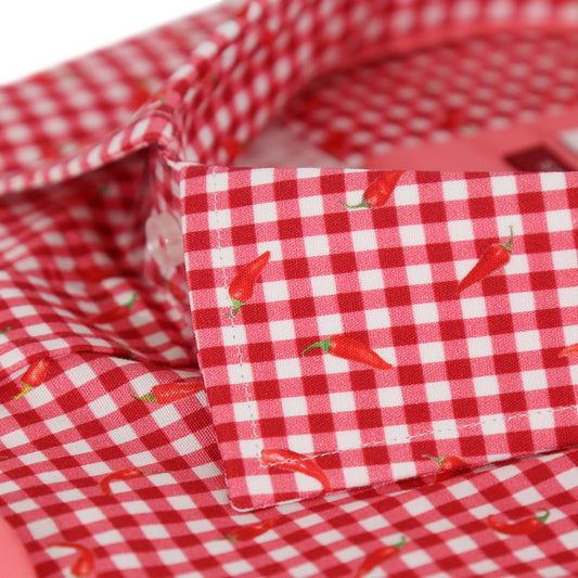 Red Picnic Check Hot Pepper Overprint Tailored Fit Long Sleeve Shirt