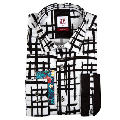 White Grille Print Tailored Fit Long Sleeve Shirt