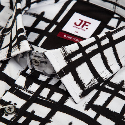 White Grille Print Tailored Fit Long Sleeve Shirt