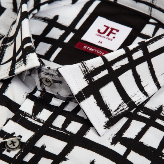 White Grille Print Tailored Fit Long Sleeve Shirt
