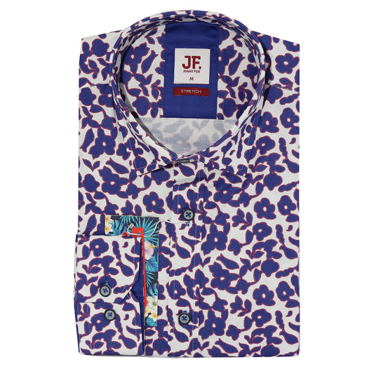 White/Blue Floral Print Tailored Fit Long Sleeve Shirt