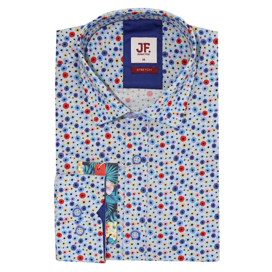 Sky Blue Mini Daisy Print Tailored Fit Long Sleeve Shirt