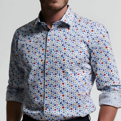 Sky Blue Mini Daisy Print Tailored Fit Long Sleeve Shirt
