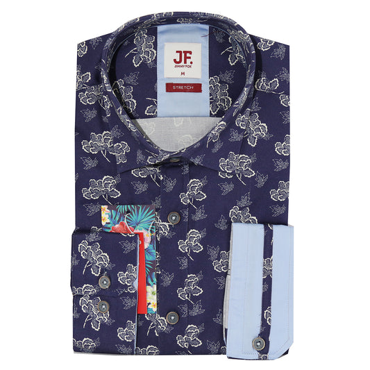 Blue Chrysanthemum Print Tailored Fit Long Sleeve Shirt