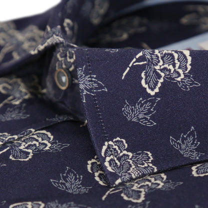 Blue Chrysanthemum Print Tailored Fit Long Sleeve Shirt