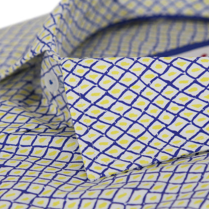 White/Gold Grille Print Tailored Fit Long Sleeve Shirt