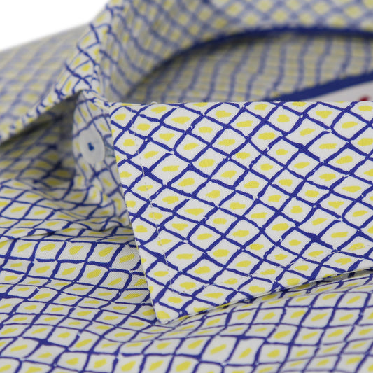 White/Gold Grille Print Tailored Fit Long Sleeve Shirt