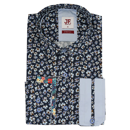 Navy Floral Print Tailored Fit Long Sleeve Shirt