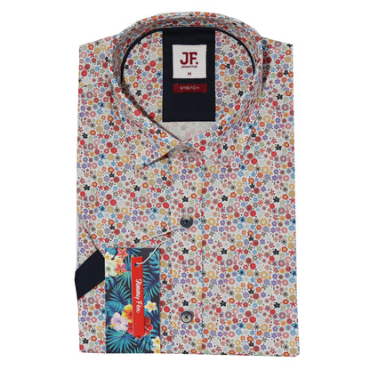 JF23610 Multi Coloured Mini Abstract Print Tailored Fit Short Sleeve Shirt