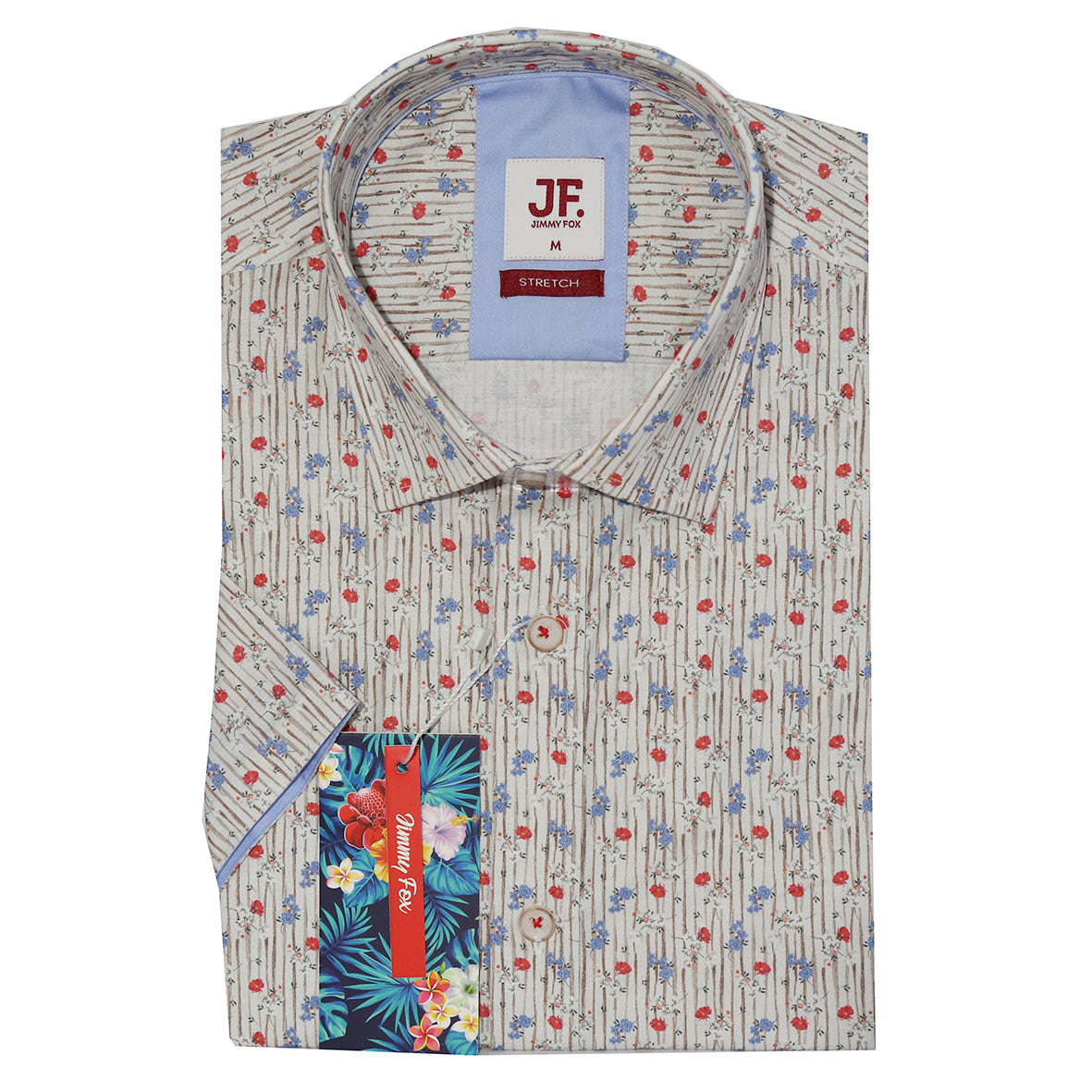 Striped Mini Floral Print Tailored Fit Short Sleeve Shirt