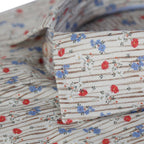 Striped Mini Floral Print Tailored Fit Short Sleeve Shirt
