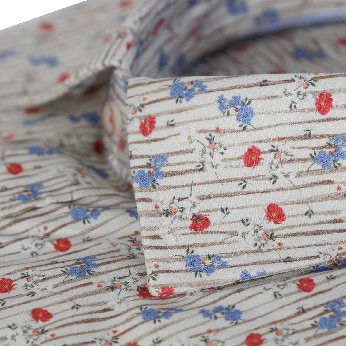 Striped Mini Floral Print Tailored Fit Short Sleeve Shirt