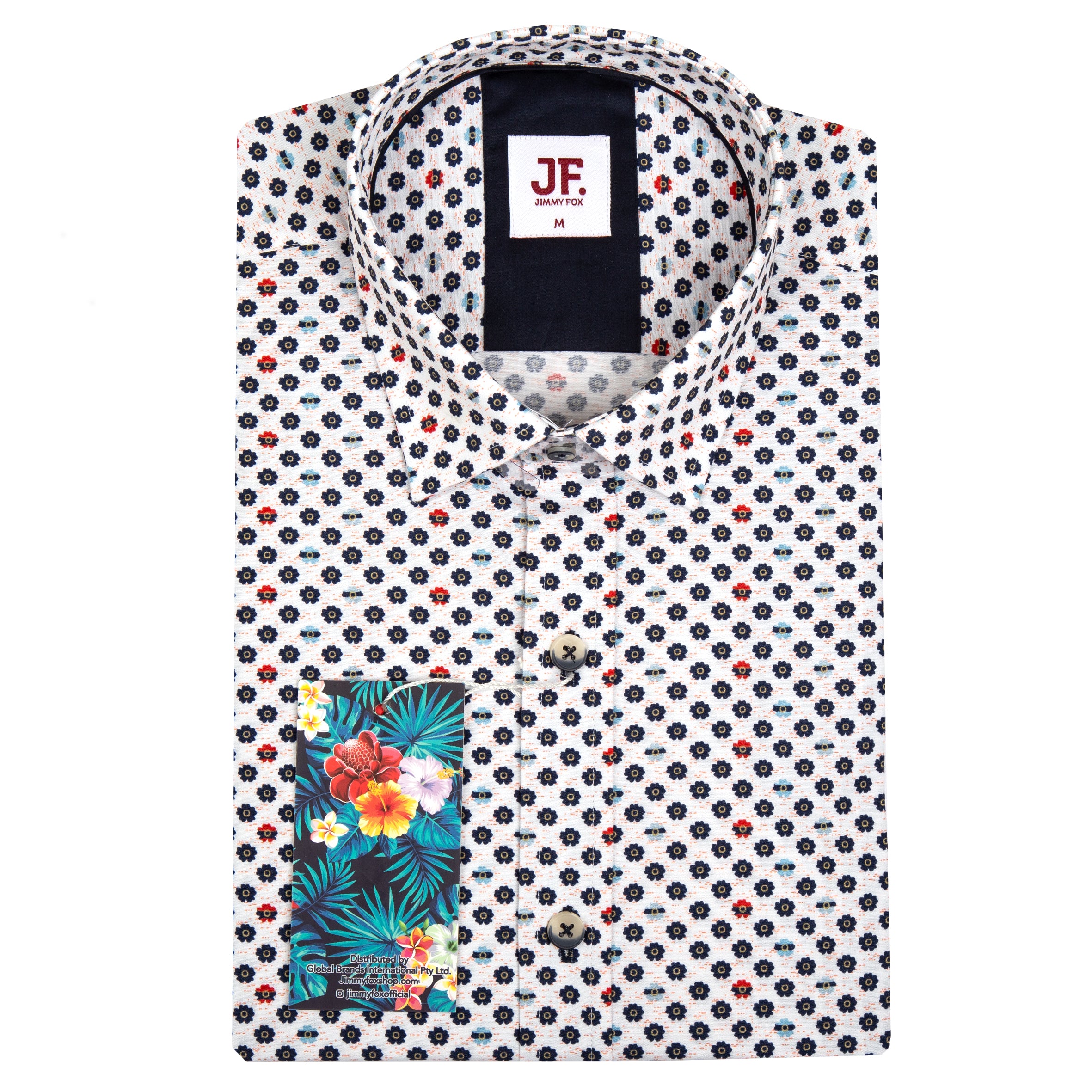 White Miniature Floral Print Tailored Fit Short Sleeve Shirt