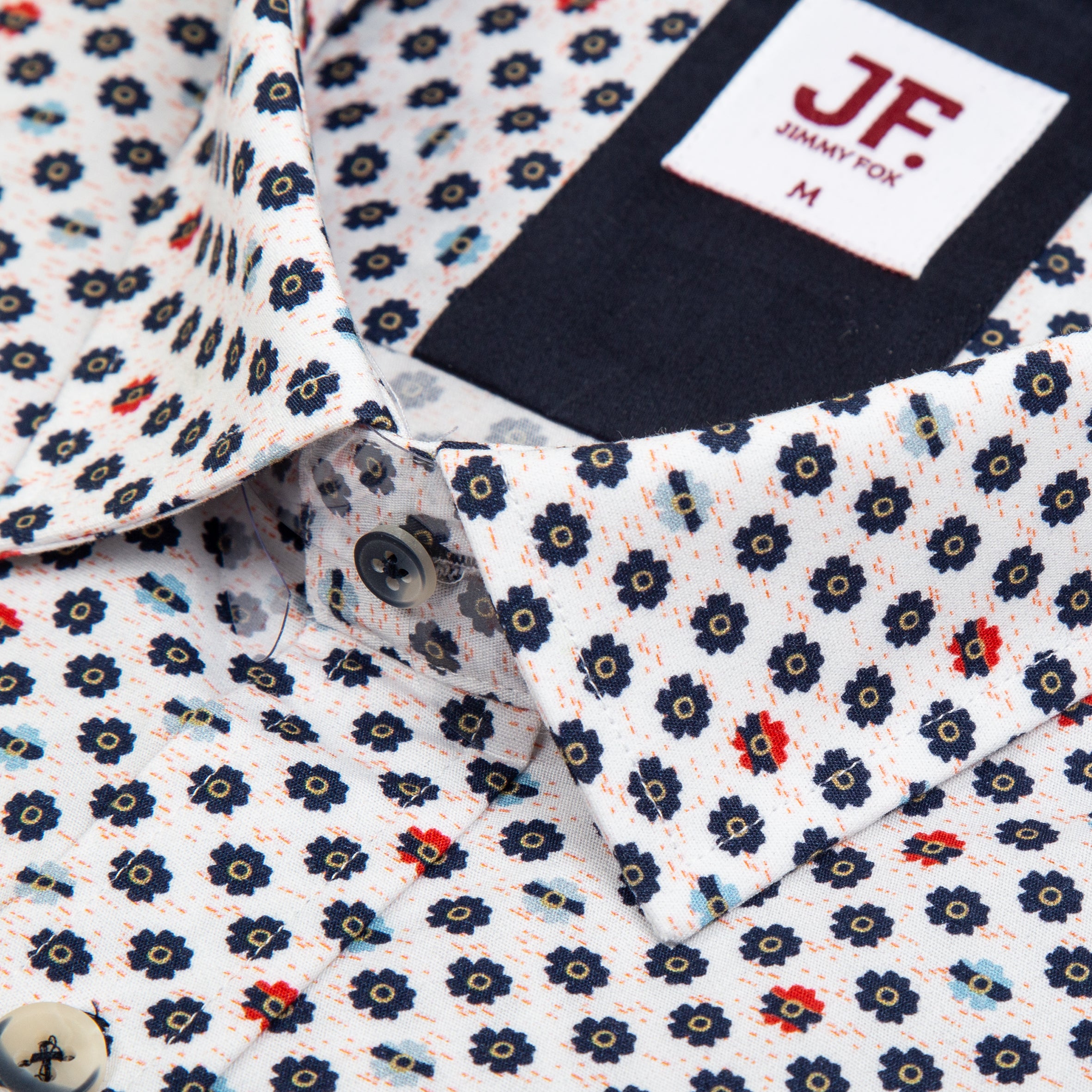 White Miniature Floral Print Tailored Fit Short Sleeve Shirt