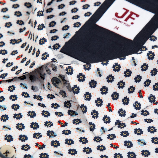 JF23780 White Miniature Floral Print Tailored Fit Short Sleeve Shirt