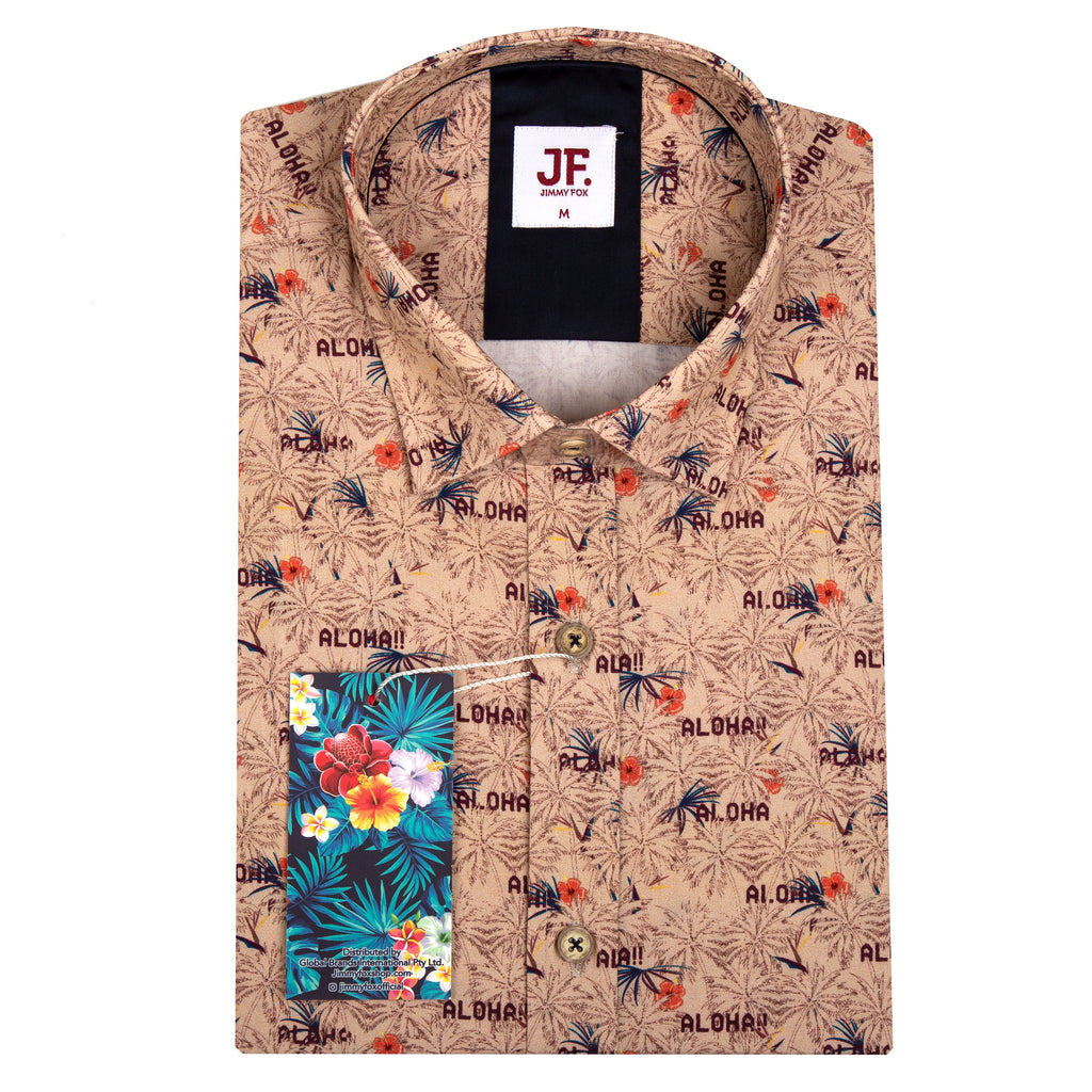 Vintage Hawaiian Print Tailored Fit Short Sleeve Shirt