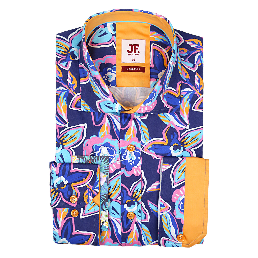 Tropical Night Print Tailored Fit Long Sleeve Shirt