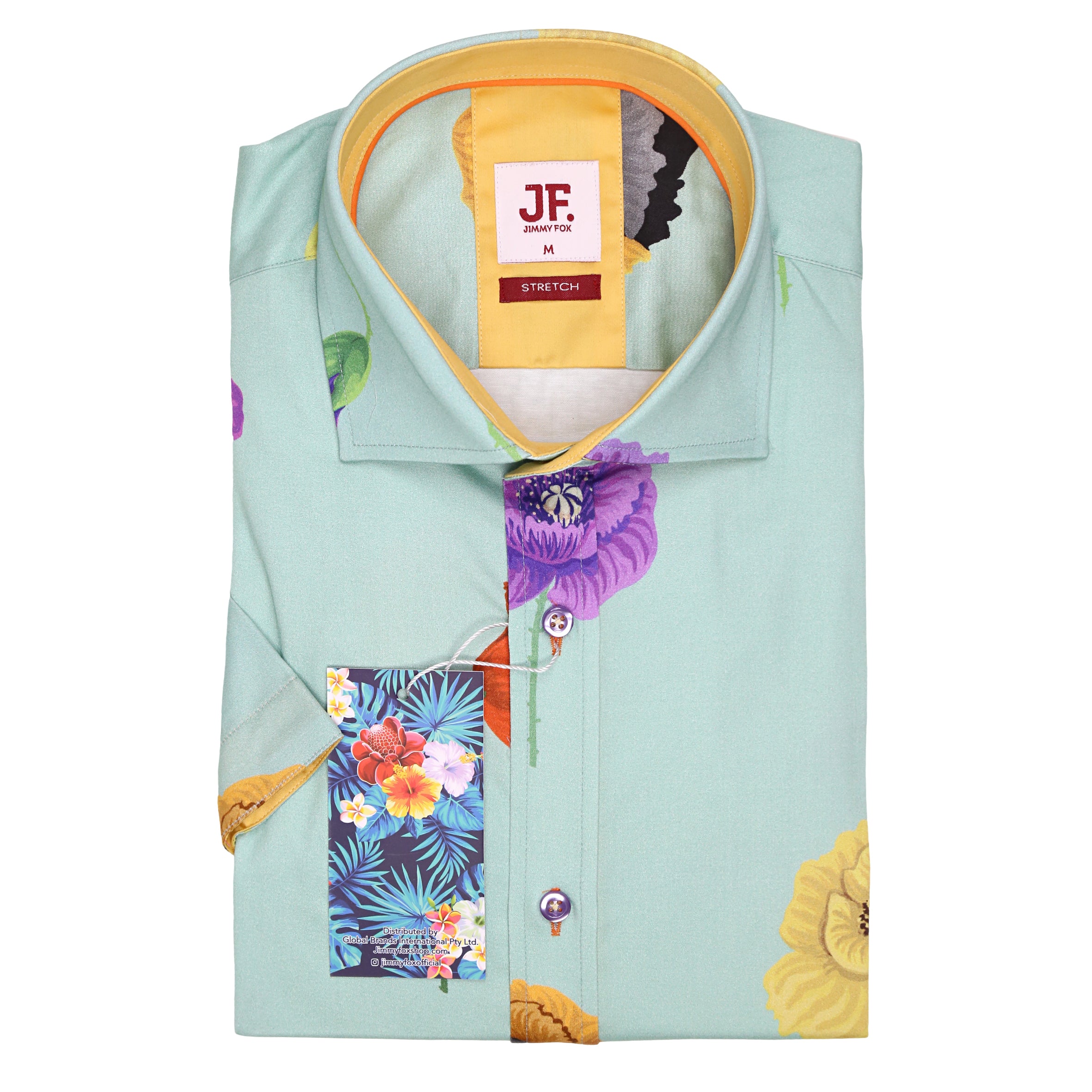Mint Green Floral Print Tailored Fit Short Sleeve Shirt