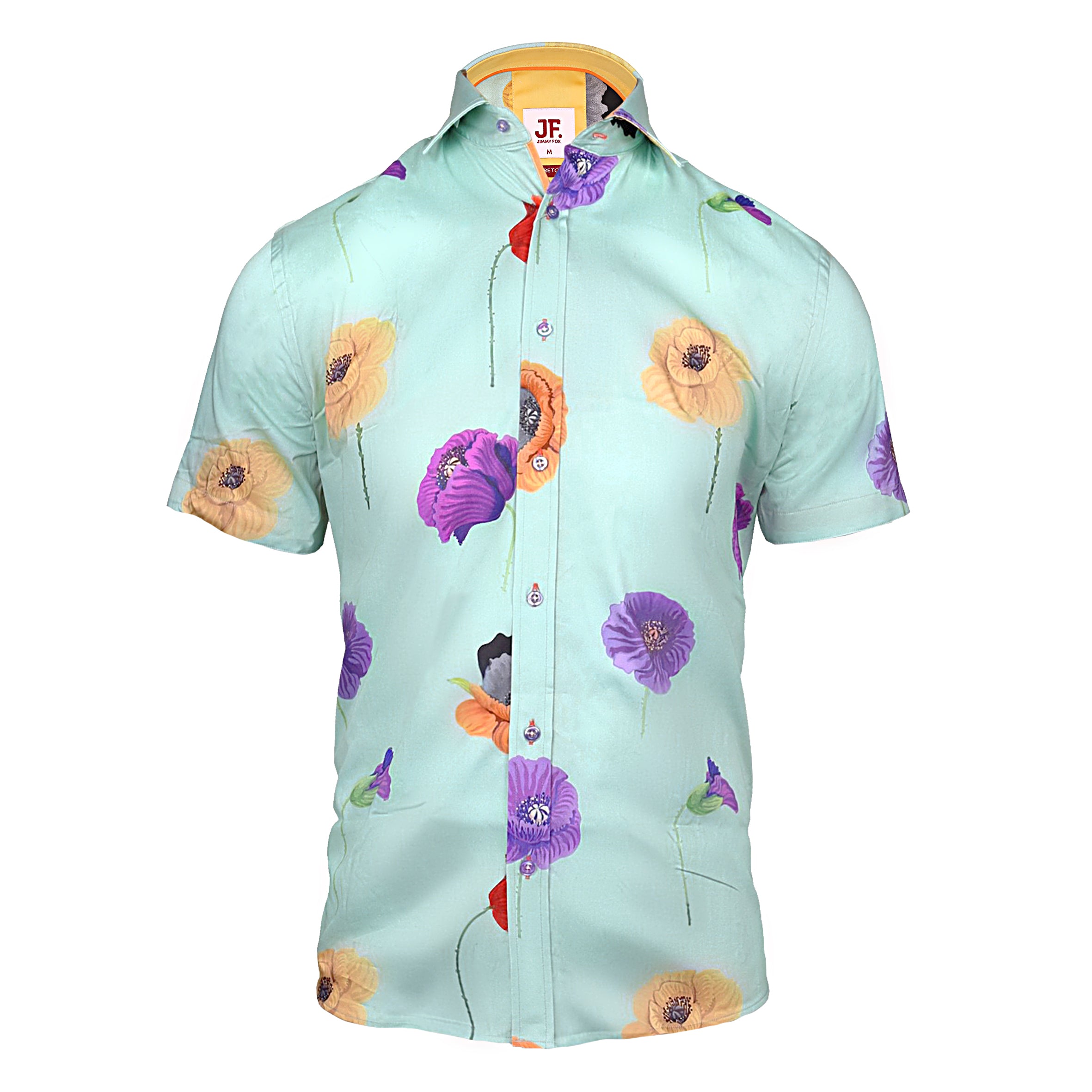 Mint Green Floral Print Tailored Fit Short Sleeve Shirt