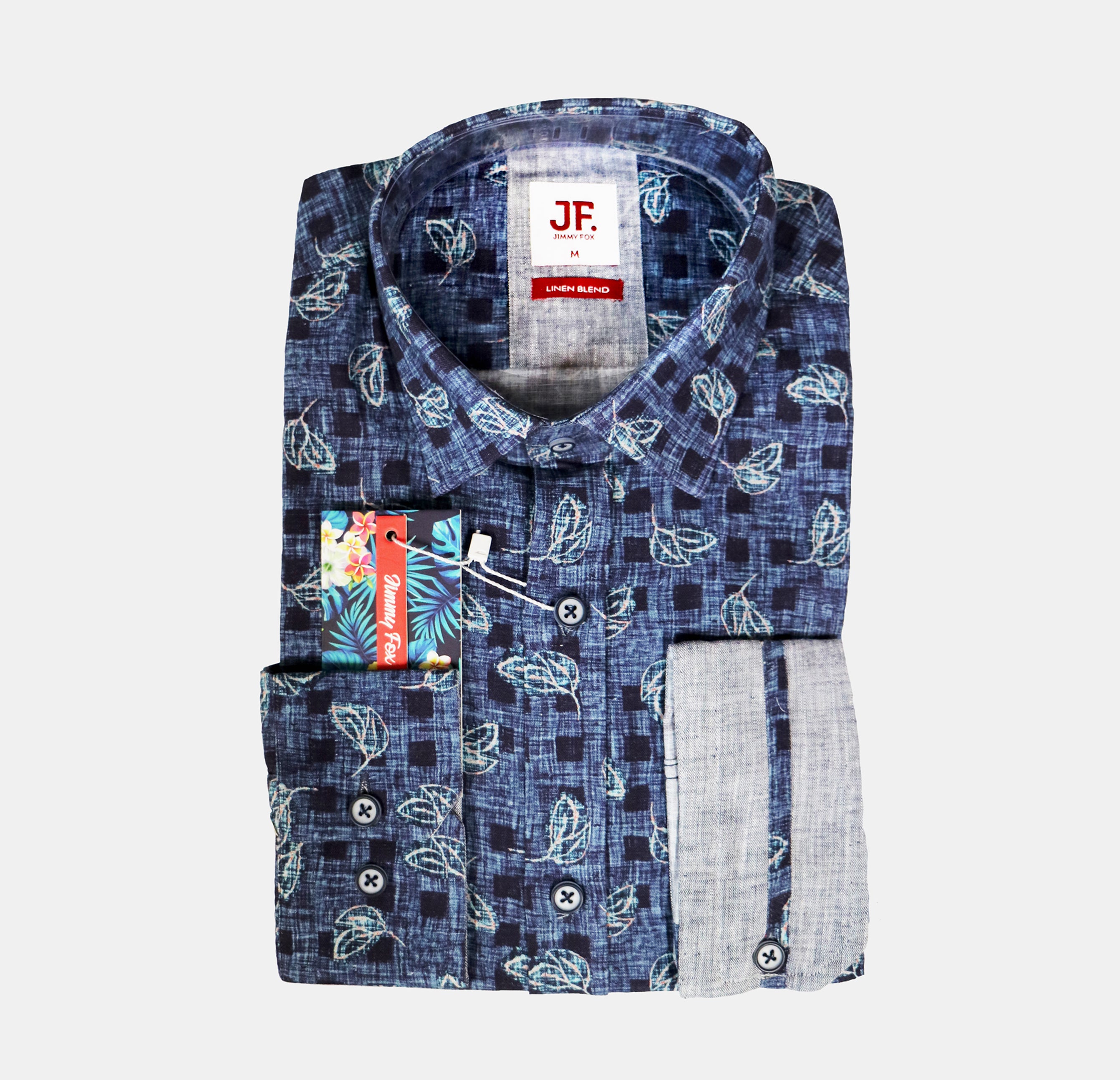 JF501A JIMMY FOX Summer Floral Check Print Tailored Fit Long Sleeve Shirt