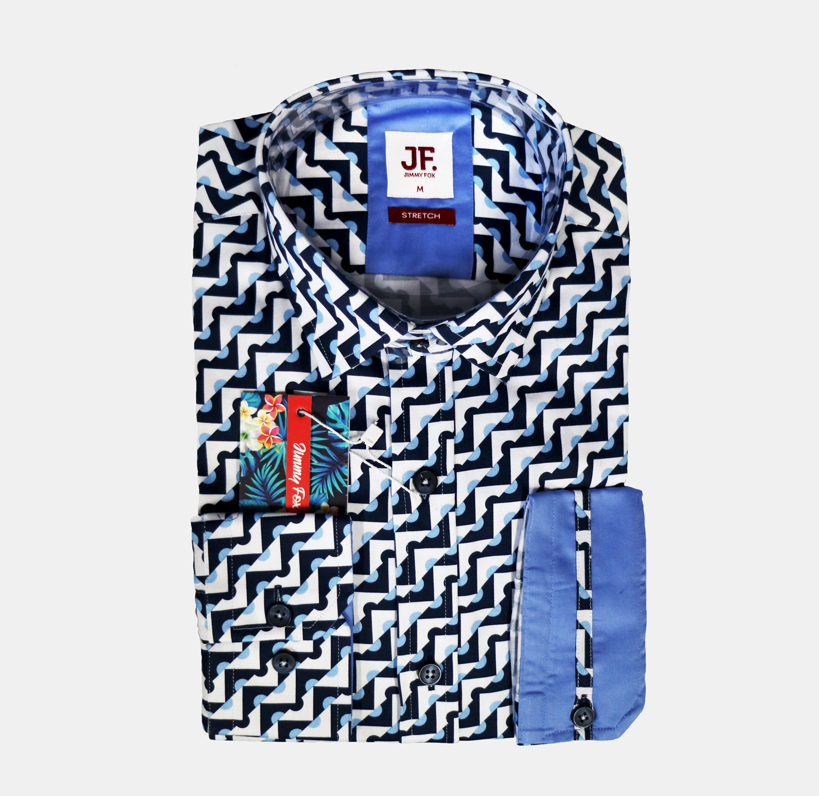 JF510A JIMMY FOX Vintage Geometric Print Tailored Fit Long Sleeve Shirt