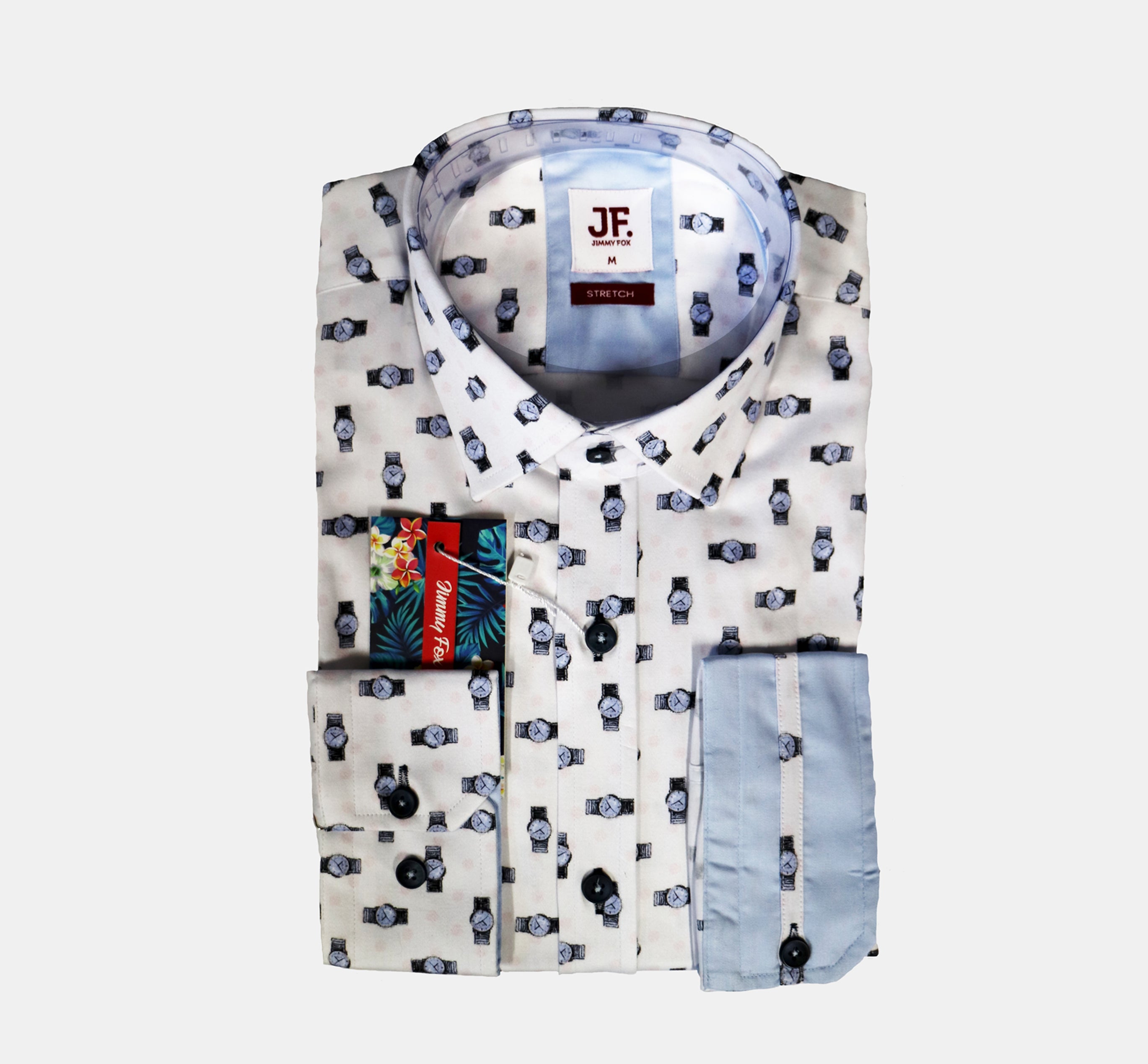 JF511A JIMMY FOX Vintage Watch Print Tailored Fit Long Sleeve Shirt