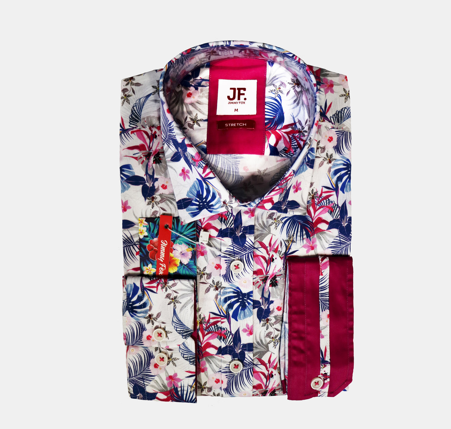White Summer Floral Print Tailored Fit Long Sleeve Shirt