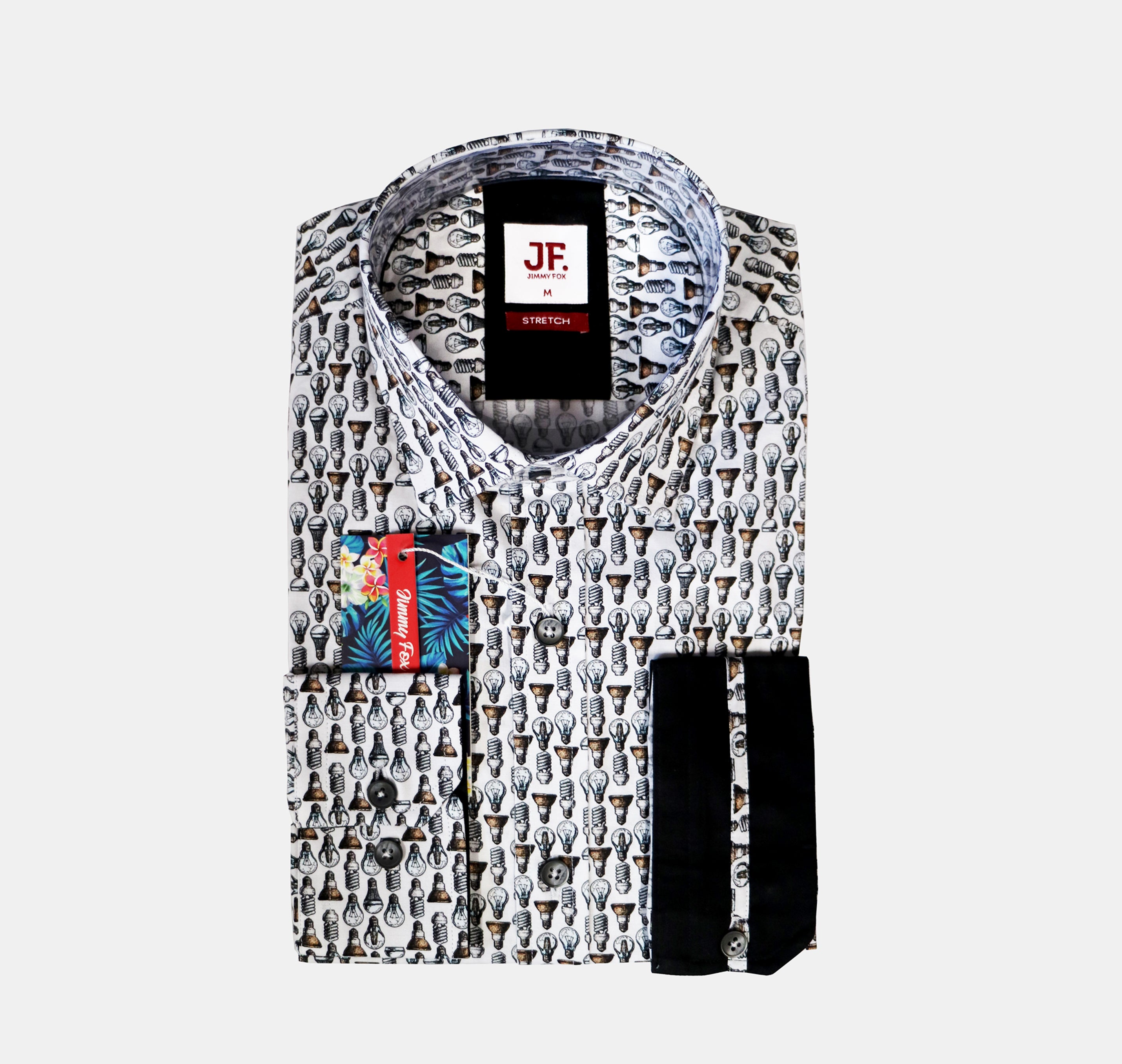 JF525A JIMMY FOX Vintage Light Bulbs Print Tailored Fit Long Sleeve Shirt
