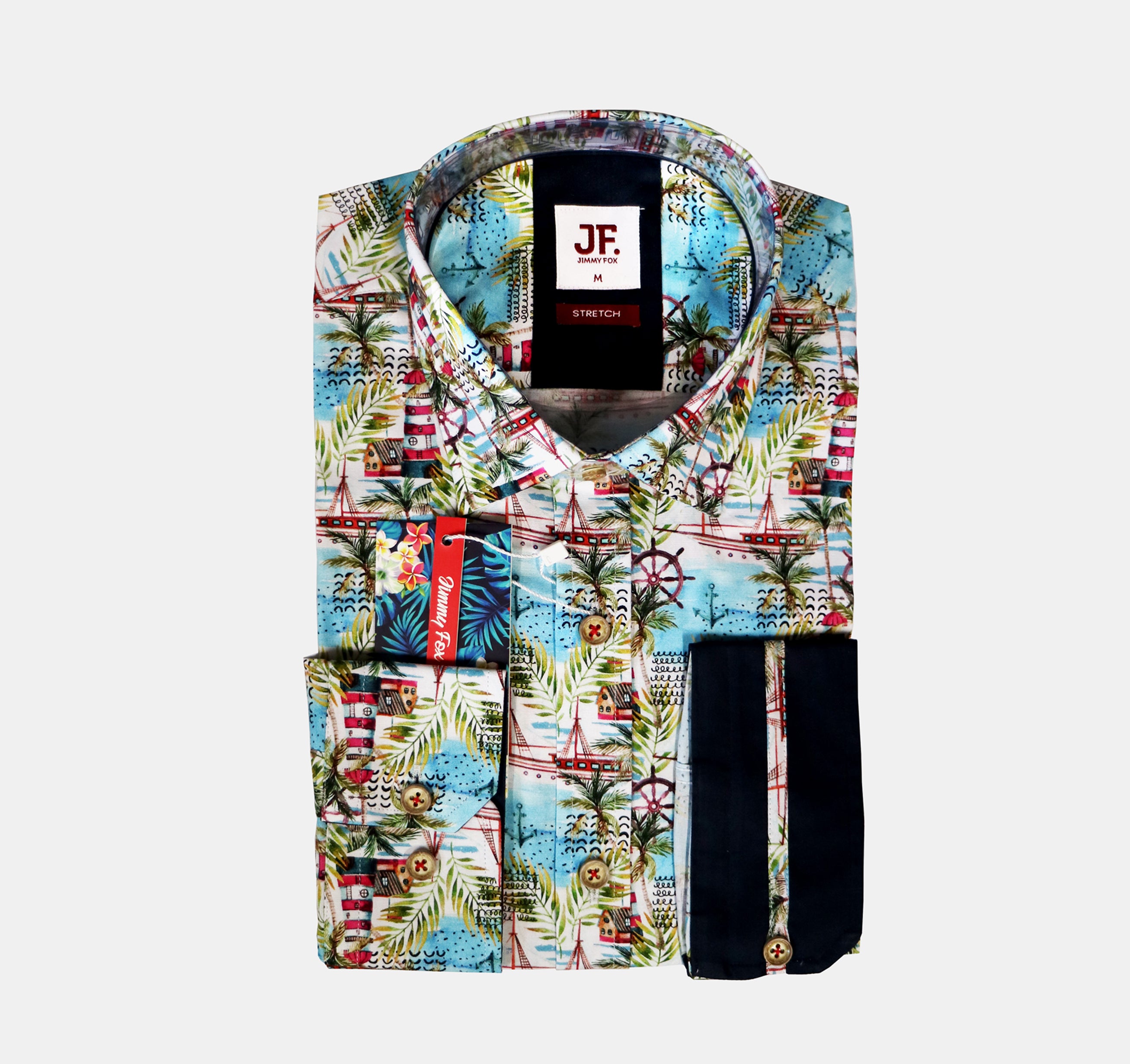 JF528A JIMMY FOX Island Print Tailored Fit Long Sleeve Shirt